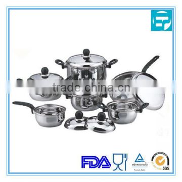 12pcs stainless steel mirror surface cookware with lid set