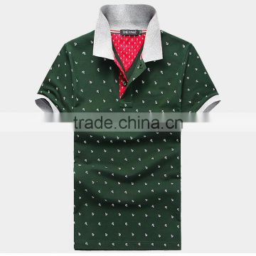 New Fashion dark greenish polo with small full printing top quality trichroic polo shirt