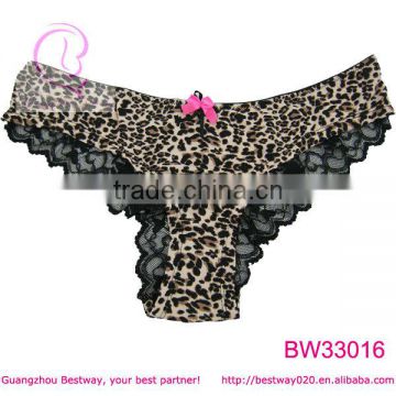 Sexy panties leopard pattern lace & bow decorated panties