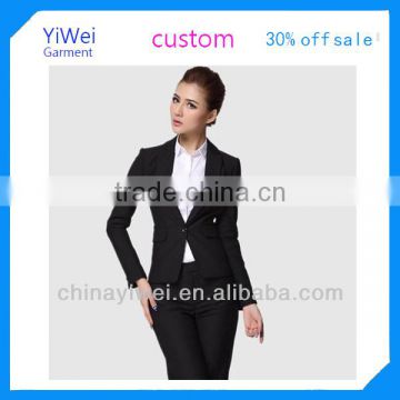 One button black business woman suit