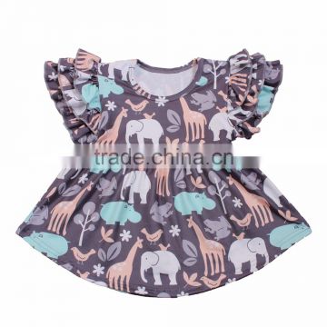 Hot sale Animal zoo print little girls boutique dresses wholesale ruffle tutu dress outfits shorts sleeve party wear t-shirts