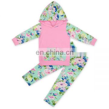 New Design Mint Green Flower Tracksuit Jogging Suits Wholesale Children's Boutique clothing