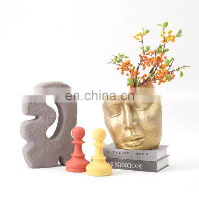 luxury art human face living room home decor metal sculpture vase