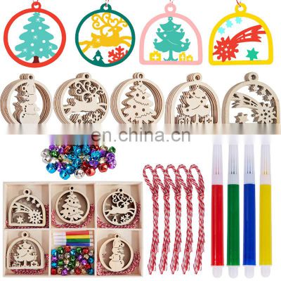 Unfinished christmas wood diy ornaments wooden crafts christmas tree hanging decoration for Kids Crafts