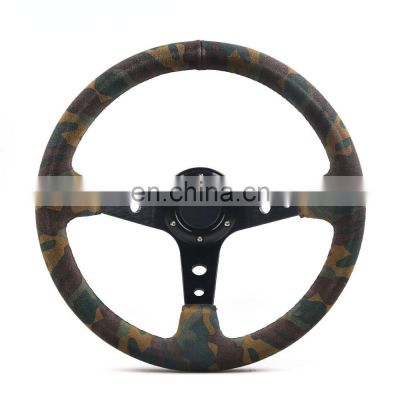 AOSU Universal Racing Depth 92mm Diameter 350mm Suede Camouflage Steering Wheel