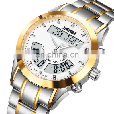 SKMEI Q036 New Arrival Men  Digital Watches Fashion Luxury Brand Watch Dual Time Stainless Steel Leather Men Wristwatch
