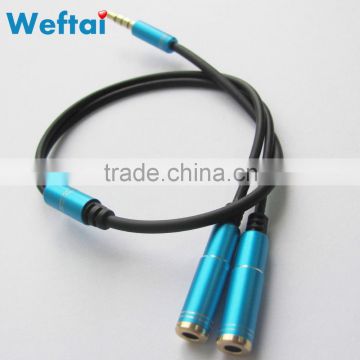 Blue color 3.5mm male to 2-female stereo audio cable