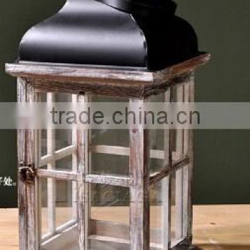 small house lighted table centerpieces,hanging glass candle lanterns,Outdoor Decor Wood Lantern With Metal Top                        
                                                Quality Choice