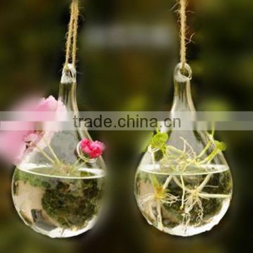 Minimalist Style Hanging Water Drop Shaped Glass Vase For Wedding Decoration, Flat Bottom
