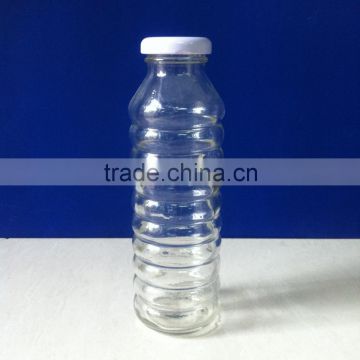 round ribbed 300ml 10oz glass drinking juice bottles with metal lid