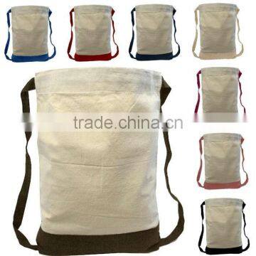 wholesale Promotional blank Canvas Two Tone Drawstring Sport Bag Backpack
