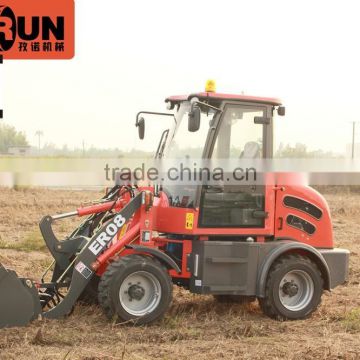 Everun ER08 hydraulic small wheel loader for sale with 800KG loading capacity, snow blade and overseas service