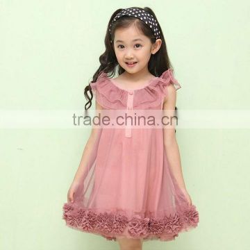 Cute Kids Chiffon Flowers Hem Lace Princess Tutu Birthday Dress for Girl of 7 Years Old SV001997