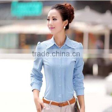 high quality slim fit modern sky blue women dress shirt wholesale with factory price