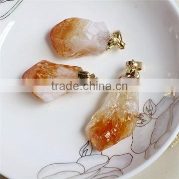 Brazil Yellow Crystal Rough Gemstone Beads Pendant For Necklace
