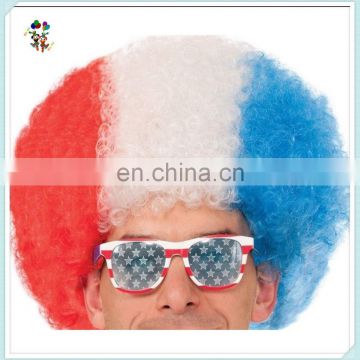 Patriotic Red White Blue Cheap Synthetic Football Fan Party Wigs HPC-0015