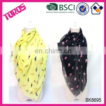 Bright Yellow Scarf with a Dragonfly Print Large Sarong Voile Scarf Ladies Wrap