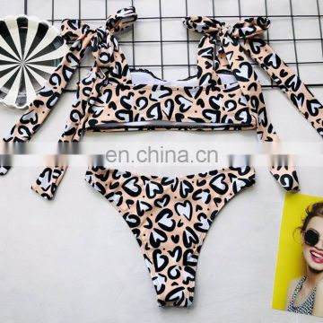 Brazilian heart print swimsuit women bandeau bikini Lace up bathing suit string high cut swimwear bondage biquini 2019