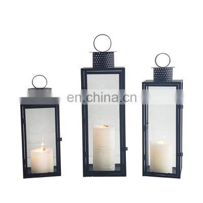 Set of 3 decorative led candle lantern black metal lantern for home or wedding decor