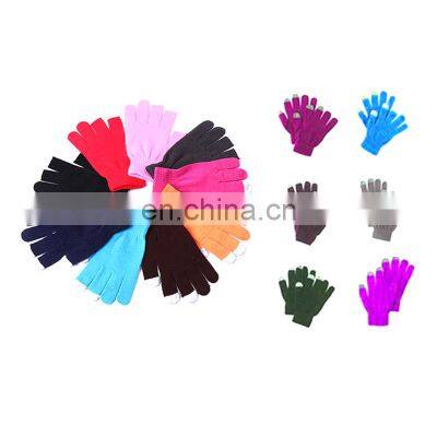 Colorful Acrylic Winter 3 finger Touch Screen Stretch knitted  Gloves for  iphone & or smartphone