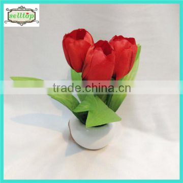 cheap 15cm 3heads silk tulip artificial bonsai for hotel decoration