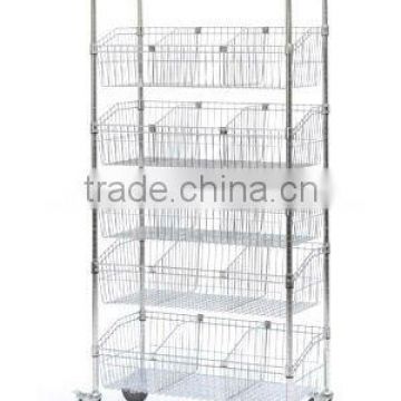 Chrome Basket Wire Shelving Trolley