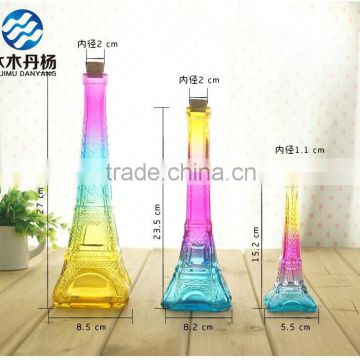 colorful Eiffel Tower decorative glass bottle for wedding/wishing/gift