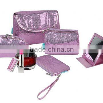 wholesale sequin travel cosmetic zipper case bag makeup case