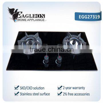 EGG27319 73cm Vietnam temper glass built-in 2 burner gas stove/ gas cooker/ gas hobs, double brass burners, copper gas pipe