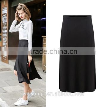 Women Pencil Medium Length Skirt with Slit on Both Side