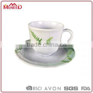 Good quality unbreakable durable China elegant printed melamine tea cups and saucers cheap