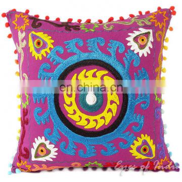 PURPLE DECORATIVE EMBROIDERED SOFA PILLOW CUSHION COVER Boho Indian Decor art Throw pillow Suzani work handmade art Wholesale