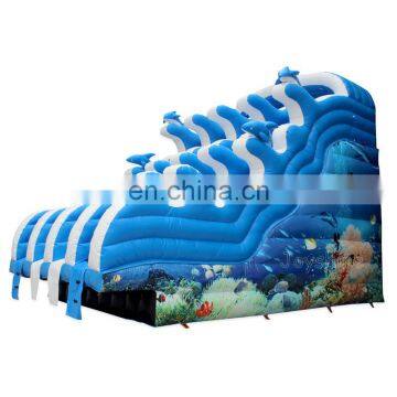 Big Blue Wave Inflatable Dolphin Water Park Slide For Swimming Pool