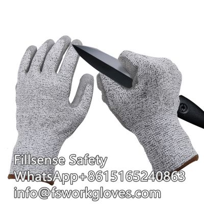 Anti Cut UHMWPE/HPPE Liner PU Coated Cut Resistant Gloves Level 5 Cut Resistant Gloves