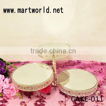 latest wholesale 3-layer crystal silver cake stand for cake display for wedding cake holders (CAKE-011)