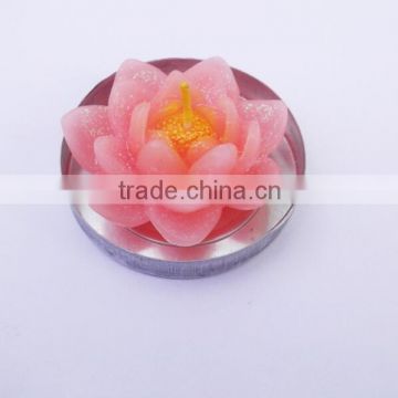 Pink Flower Shaped Birthday Candle/Paraffin Wax Candle With Tin