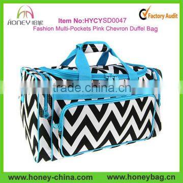 2014 Fashion Multi-Pockets Polyester Pink Chevron Duffel Bag