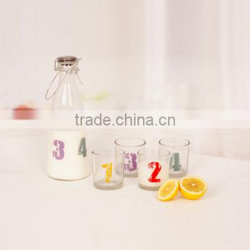 home use 5pcs Glass Milk Set With Decal glass drinkware set