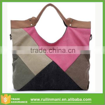 women handbags 2015 autumn female canvas big handbags brief easy matching color block patchwork travel casual handheld bag