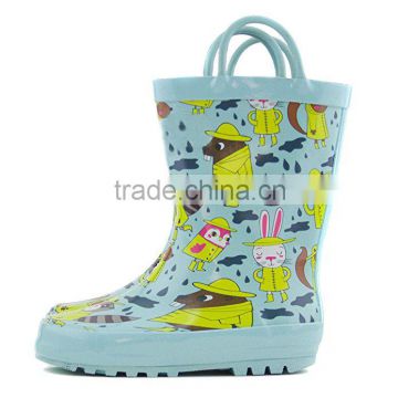 2017 New fashion cute animals pattern waterproof rubber rain boots for child