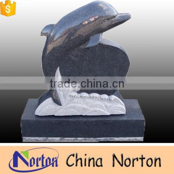 Carved cheap China black dolphin granite tombstone monument for resell NTGT-037L