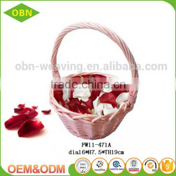 China supplier fashion durable Lovely girl small cheap pink decor wicker hanging flower basket for wedding