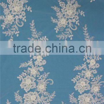 China factory white embroidery lace fabric 3d flower lace for hijab dress