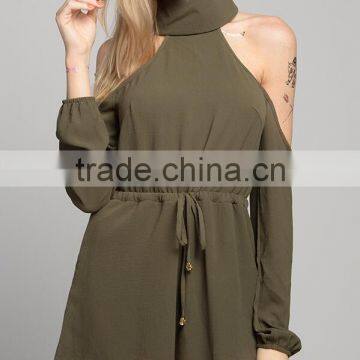 Runwaylover 5054 turtlneck off shoulder sleeve playsuit