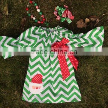 baby girls Christmas green white chevron Santa Caluse dress with matching hair bows and chunky necklace set