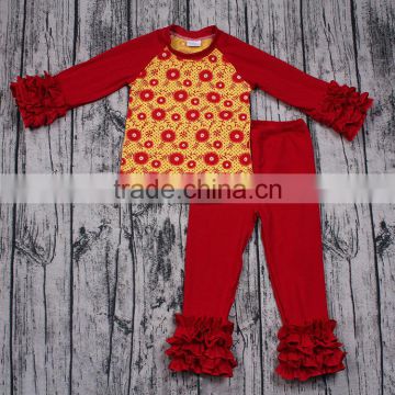 Yawoo kids yellow floral patterns promoted fall outfits cheap wholesale ruffle clothing
