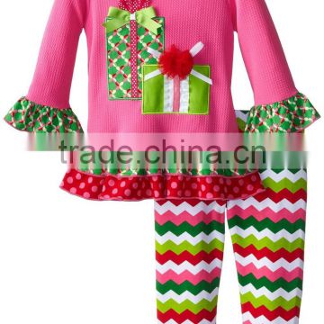 Wholesale boutique fall girls gift children ruffle shirts with chevron pants kids christmas outfits