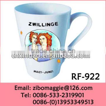 Professional White Porcelain Cup with Zodiac Design for Alibaba Express Milk Tea Cups