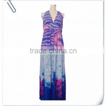 Lady's polyester double georgette palcement digital print long dress