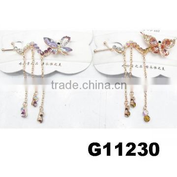 fashion stone butterfly flower dangling rhinestone hair clips wholesale